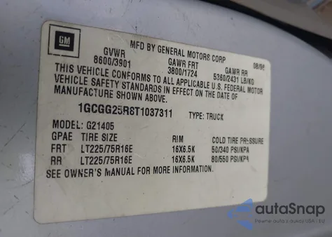 1996 Chevrolet G20 from USA, damaged, VIN 1GCGG25R8T1037311